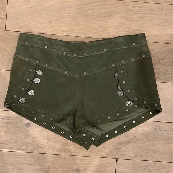 Lamarque green suede embellished shorts